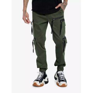 Hot Topic Zipper Cargo Pocket Jogger Pants Utility Elastic Waist Olive Green XL